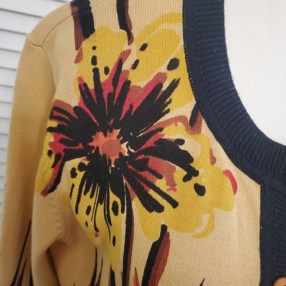 Bob Mackie Wearable Art Gold Floral Fall Sweater, Size Large - Picture 5 of 8
